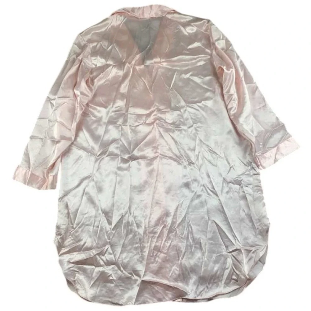 Vintage Laura Adams Night‎ Shirt Top Women L Pink Relaxed Solid Button up Pajama
